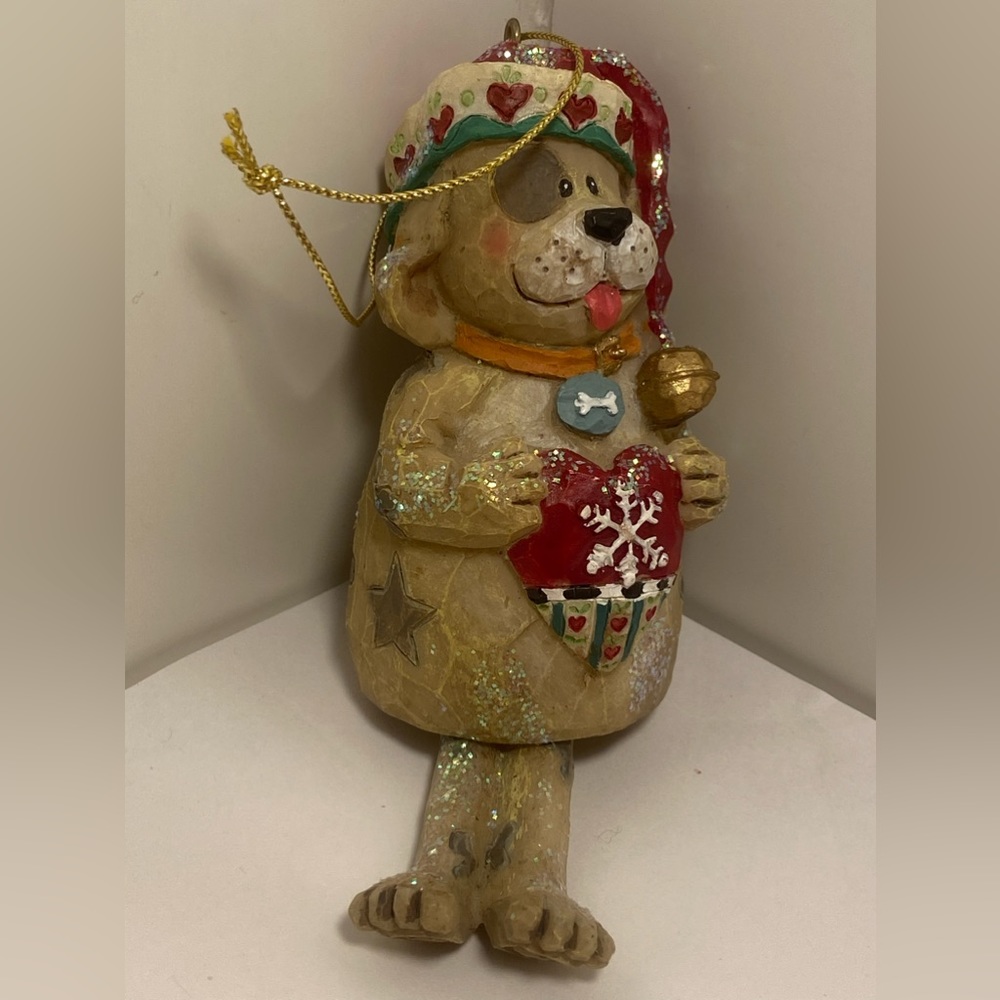 Vintage Dog Christmas Ornament
dangle legs Hearts snowflake glitter
figurine